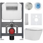 CERANO Závěsné WC s bidetem Basic/Cronus Premium - bílá lesklá - WC tlačítko Modulo/Stříbrná - závěsné - nízký modul - předstěnová instalace - 59,3x38,4 cm