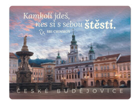 Magnet na lednici ČB "Kamkoli jdeš, nes si s sebou štěstí" - Sri Chinmoy