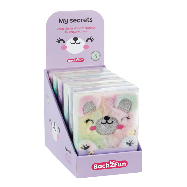 Miquelrius B2F - diař se zámkem Fluffy, mix motivů, 80 listů, 80 g, linkovaný, 9 ks, displej, mix barev