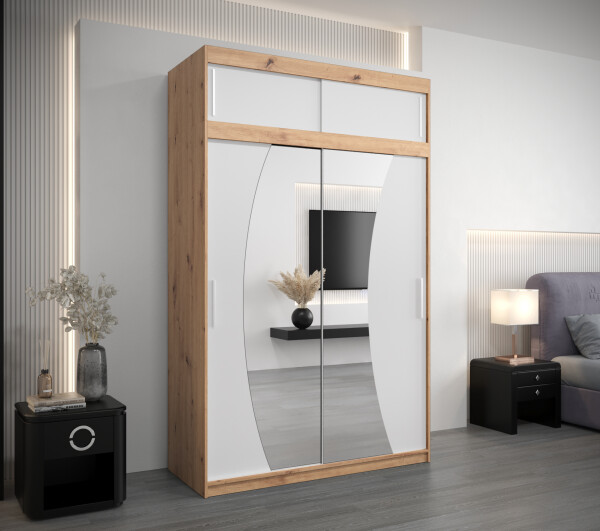 Šatní skříň Abi W0 s nástavcem Barva korpusu: Dub artisan, Rozměry: 150 cm, Dveře: Bílá