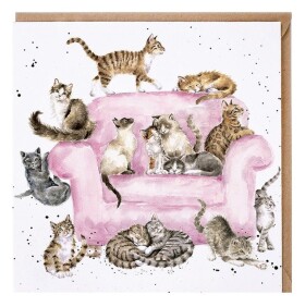 Přání Wrendale Designs Cattitude, 15x15 cm - Kočky na sedačce