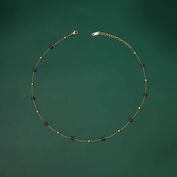 Ocelový náhrdelník Hera - 4 mm granát, Červená 41 cm + 5 cm (prodloužení)