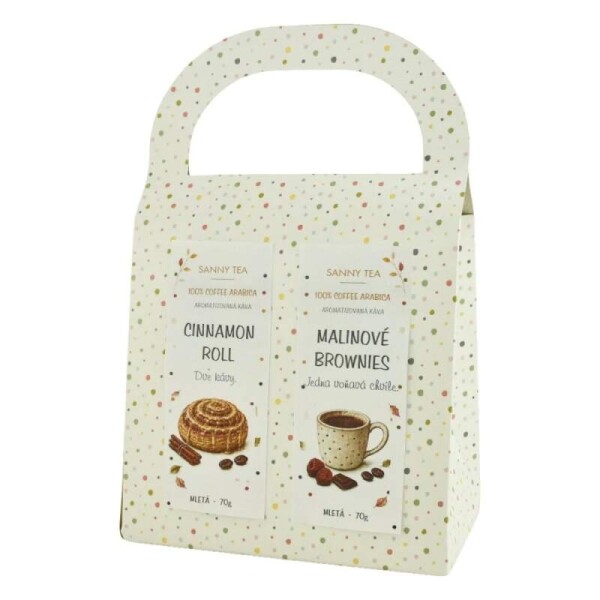 Dárková taška s mletou kávou Cinnamon Roll & Malinové Brownies 2x70g