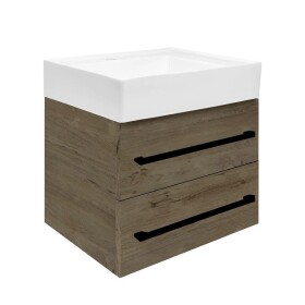 Koupelnová skříňka s umyvadlem a černou úchytkou SAT Cube Way 60x53x46 cm dub Wellington mat CUBE46C602DWSATCW CUBE46C602DWSATCW
