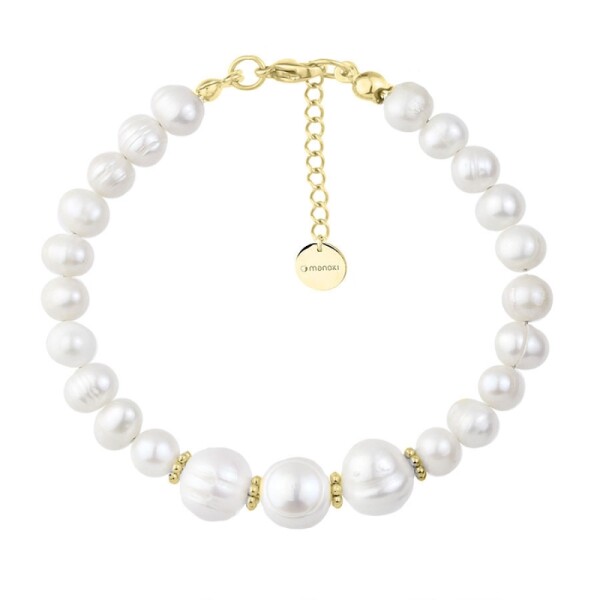 Luxusní perlový náramek Debora Gold - chirurgická ocel, Zlatá 16 cm + 3 cm (prodloužení) Bílá