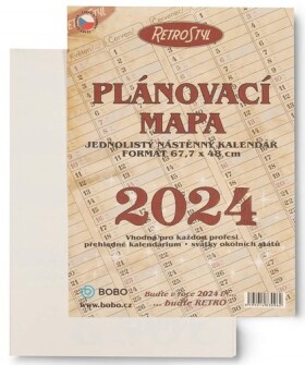 Plánovací roční mapa retro skládaná 2024 - nástěnný kalendář
