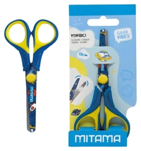 Mitama Good Vibes modrá žlutá / Nůžky / dětské / zaoblené čepele / 13 cm (61286-90169)
