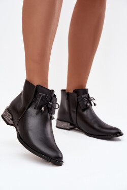 Dámské kotníkové boty z pravé kůže na nízkém podpatku Zazoo 1396 Černé 40