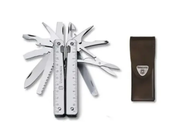 VICTORINOX SWISSTOOL X (3.0327.L) / Multifunkční kapesní nářadí a nůž / Počet funkcí 27 / kožené pouzdro (V-3.03 27.L)