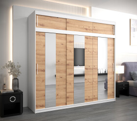 Šatní skříň Abi Po s nástavcem Barva korpusu: Bílá, Rozměry: 250 cm, Dveře: Dub artisan