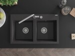 MEXEN - Hektor granitový dřez 2-bowl 800 x 480 mm, černá kropenatá, sifon chrom 6521802000-76