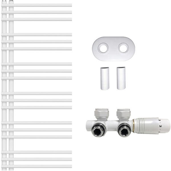 CERANO Koupelnový radiátorový set Burke - ústřední vytápění - asymetrické připojení 50 mm - 430W - bílá matná - 1200x500 mm