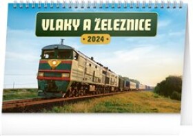 Stolní kalendář Presco Group 2024 - Vlaky a železnice, 23,1 × 14,5 cm