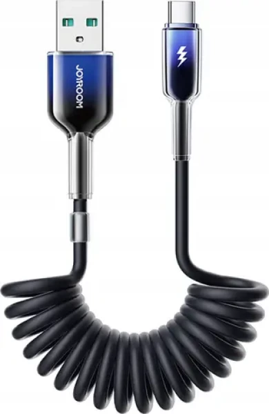 Joyroom S-A43 Crystal-Clear Series Nabíjecí spirálový kabel USB-A (M) - USB-C (M) 3A 1.5m černá (6956116728359)