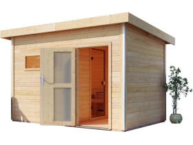 Venkovní finská sauna s předsíní (86287) Karibu Skrollan 1, š. 337 × h. 196 × v. 228 cm (přírodní)