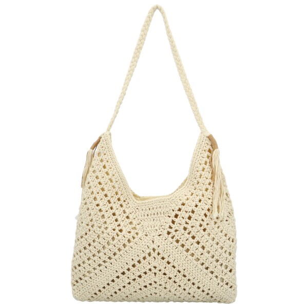 Módní dámská boho kabelka na rameno Ibolya, krémová