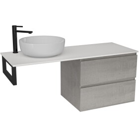 CERANO Koupelnová skříňka Carole - betonově šedá + deska pod umyvadlo z lit. mramoru Elanys - 12 mm + konzole černá - 160x46x49,2 cm