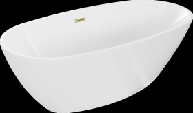 MEXEN/S - Eris volně stojící vana 180 x 95, bílá, sifon a přepad zlatá kartáčovaná 53441809500-55