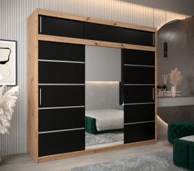 Šatní skříň Abi V2 s nástavcem Barva korpusu: Dub artisan, Rozměry: 250 cm, Dveře: Černá