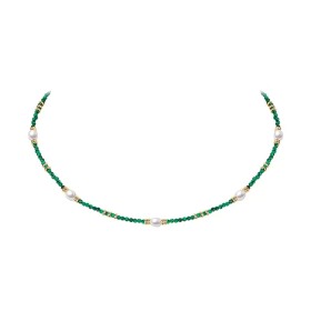 Perlový náhrdelník Nana - malachit, sladkovodní perla, Zelená 44 cm + 5 cm (prodloužení)
