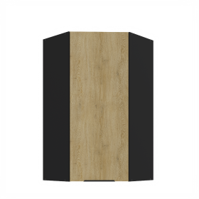 Horní rohová skříňka Cremona 60x60 GN-108 1F (45°) Barva korpusu: Černá, Barva dvířek: Dub Cremona