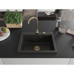 MEXEN/S - Elix granitový dřez 1-miska 600 x 500 mm, černá/zlatá metalik, sifon zlatá 6525601005-75-G