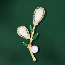 Brož s perlou Valeria - květina, Zlatá