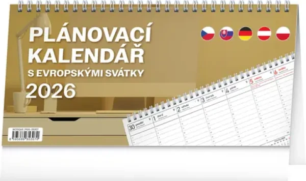 NOTIQUE Stolní kalendář Plánovací s evropskými svátky 2026, 25 x 12,5 cm (PGS-35307)