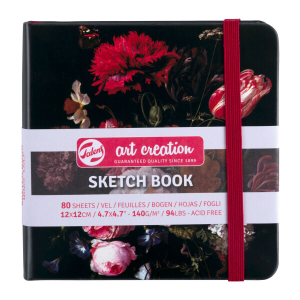 Talens Art Creation Sketch Book černá tvrdá vazba s květy 12x12 cm