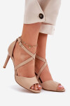 Sandály S Propletenými Popruhy Na Jehlách Sergio Leone SK432 Tmavě Béžové 38