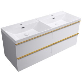 CERANO - Koupelnová skříňka Velora - bílá matná, úchytka zlatá - keramické dvojumyvadlo Viano - 121,5x67,5x46,5 CER-447415