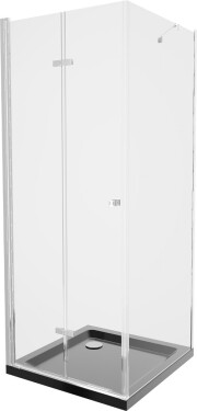 MEXEN/S - Lima sprchový kout zalamovací dveře 80 x 80, transparent, chrom + Flat černá vanička se sifonem 856-080-080-01-00-4070