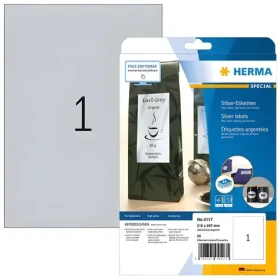 Herma etikety A4 stříbrné / lesklá polyesterová fólie / laser / voduodolné / 25 ks (4117)