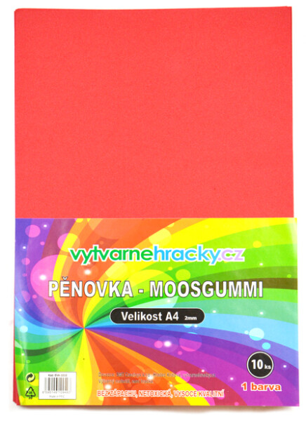Pěnovka A4, tl. ca 2mm - červená, 10ks