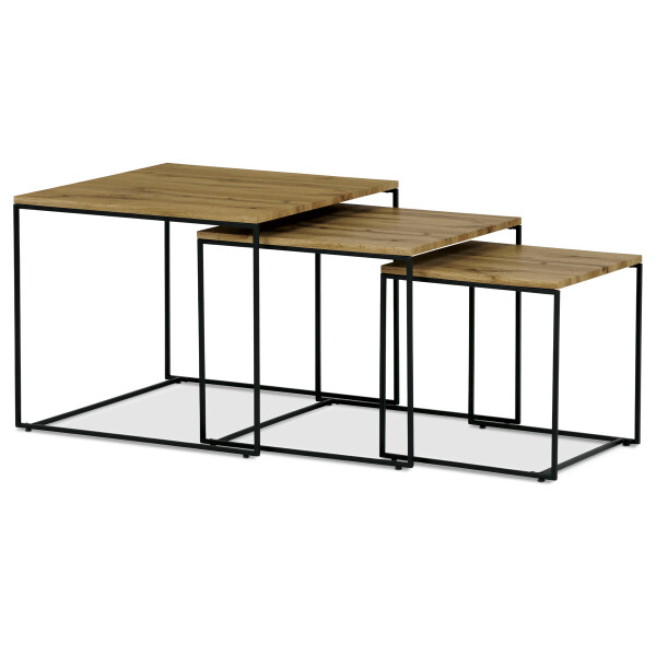 Sada 3 konferenčních stolů, MDF deska, dekor divoký dub, černý kov