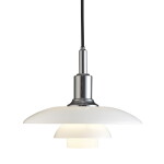 Louis Poulsen Závěsná lampa PH 3/2 Chrome, bílá barva, stříbrná barva, sklo, kov