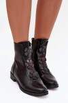 Zateplené dámské kotníkové boty na ploché podrážce s ozdobnými květinami černé Pravienne 37
