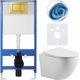 CERANO Kompletní WC set Profi/Cesso - bílá matná - WC tlačítko Classic/Zlatá - předstěnová instalace - 49x36 cm - 252165