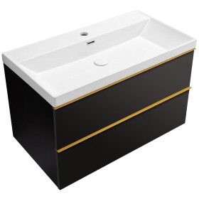 CERANO - Koupelnová skříňka Velora - černá matná, úchytka zlatá - keramické umyvadlo Viano - 81,2x67,6x46,5 CER-848059