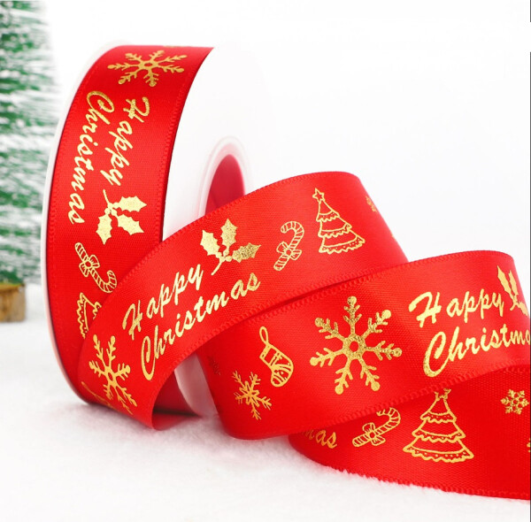 Cake star Vánoční stuha červená-Happy Christmas-25mm x 22m