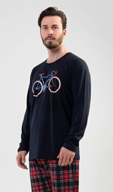Pánské pyžamo dlouhé Old bike tmavě modrá XL
