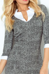 Dámské společenské šaty COLLAR krátké SAF-110-2 šedo/bílé - Numoco bílá/černá XL