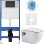 CERANO Kompletní podomítkový WC set Lite/Dure - bílá lesklá - WC tlačítko Classic, černé matné - předstěnová instalace/sádrokarton - 51x35 cm