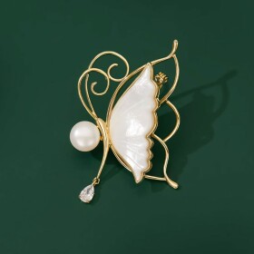 Brož s perlou Fotini - motýl, Zlatá