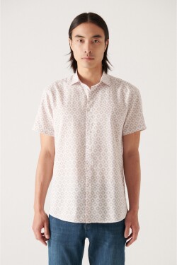 Avva Men's Geometric Stone Print Short Sleeve Cotton Shirt