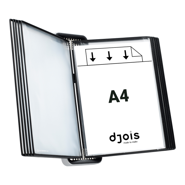 Djois nástěnný kovový držák - Veo, 10 rámečků s kapsami A4, šedo-černý, 1 set