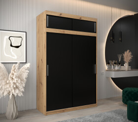 Šatní skříň Abi T0 s nástavcem Barva korpusu: Dub artisan, Rozměry: 150 cm, Dveře: Černá