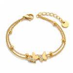 Náramek s motýlky Lou Gold - chirurgická ocel, Zlatá 17 cm + 3 cm (prodloužení)