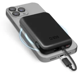 SBS PowerBank Mag 5000 mAh černá / 20 W / USB-C PD / bezdrátová / integrovaný kabel