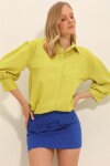 Trend Alaçatı Stili Women's Oil Green Balloon Sleeve Basic Poplin Shirt
